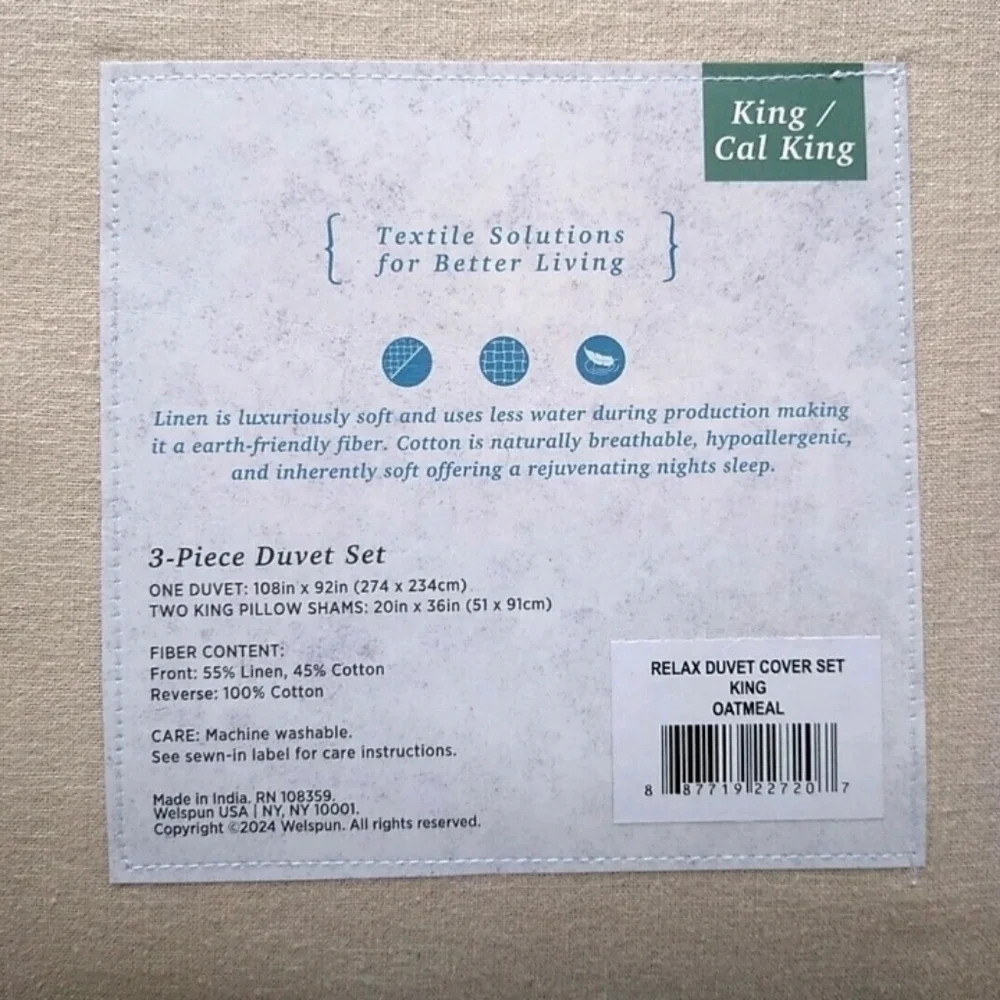 WelHome 3-Piece Relax Duvet Set Linen & Cotton OatmealFiber Content